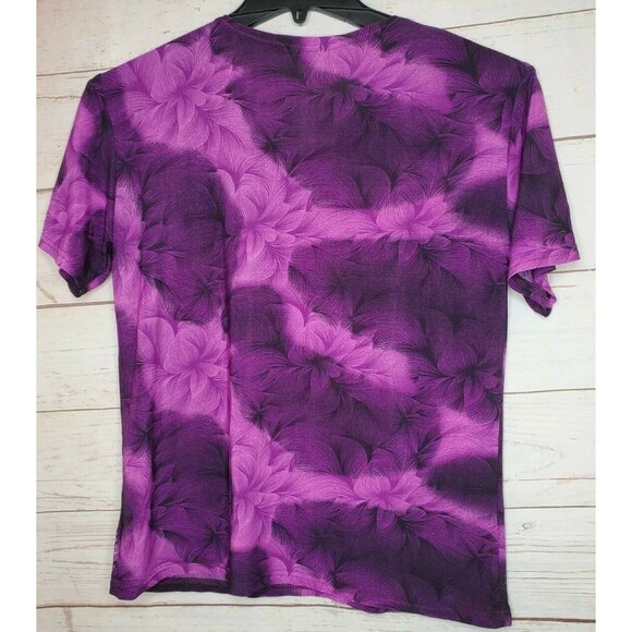 Rare Vintage Kai Hao XXL Purple Floral Glitter Foil Short Sleeve Women Shirt - Picture 7 of 10